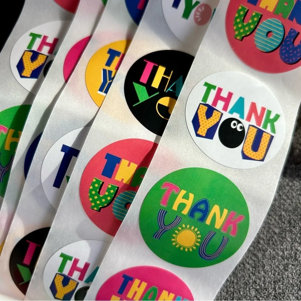 50 Count - Fiesta THANK YOU Style Stickers, Colorful, 1.5 inch